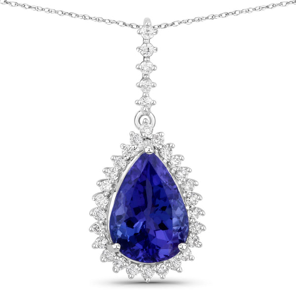 3.05 Carat Genuine Tanzanite and White Diamond 14K White Gold Pendant