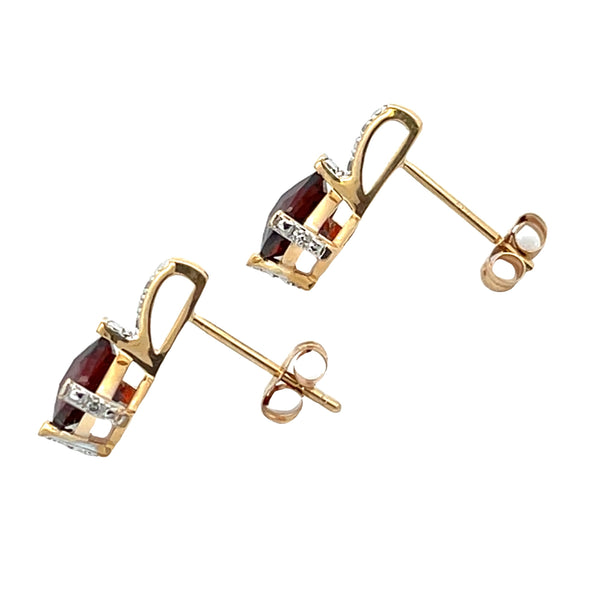 Genuine 1.44ct Garnet Diamond Earrings 14KT Yellow Gold