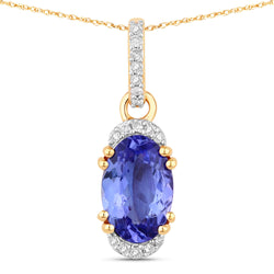 1.46 Carat Genuine Tanzanite and White Diamond 14K Yellow Gold Pendant