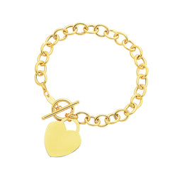 Toggle Bracelet with Heart Charm in 14k Yellow Gold