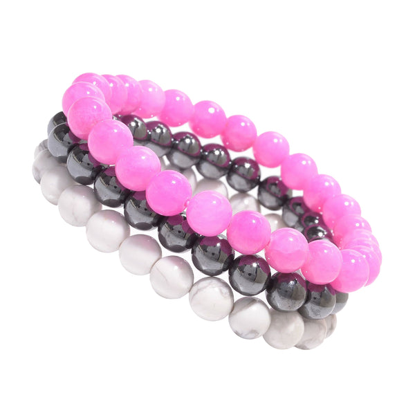 V3 Jewelry Pink Jade & Gemstone Stretch Bracelet - Set of Three