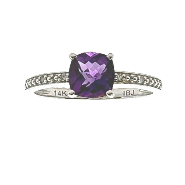 Natural 1.27ct Amethyst Diamond Ring 14KT White Gold