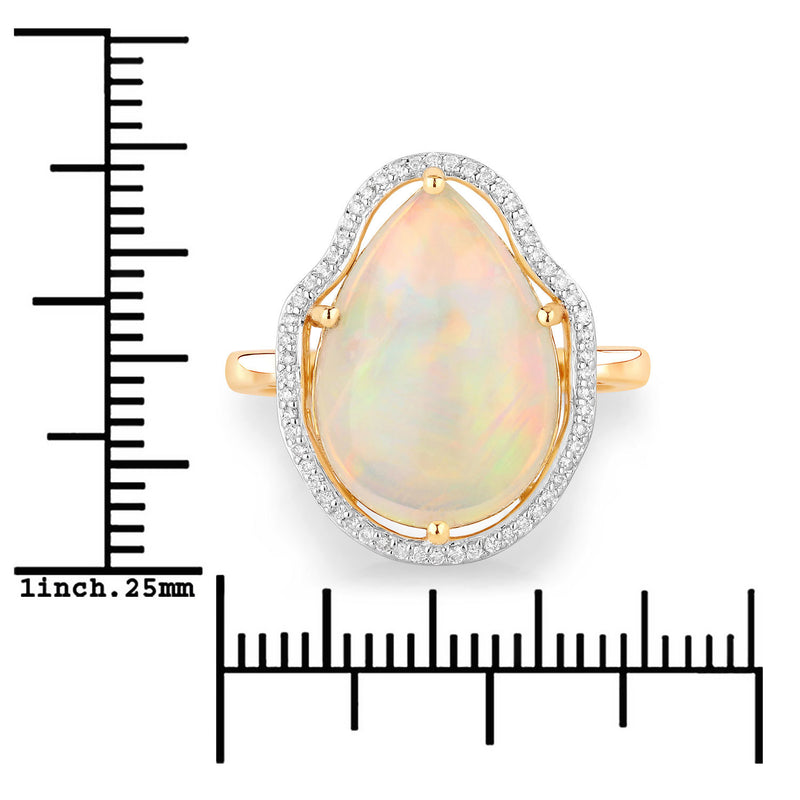 5.40 Carat Genuine Ethiopian Opal and White Diamond 14K Yellow Gold Ring