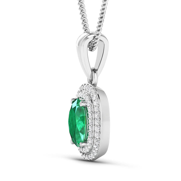 1.50 Carat Genuine Zambian Emerald and White Diamond 14K White Gold Pendant