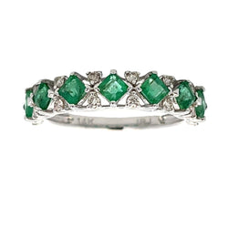 .85ct Emerald Diamond Wedding Band Ring 14KT White Gold