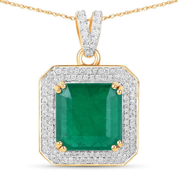 IGI Certified 3.92 Carat Genuine Zambian Emerald and White Diamond 14K Yellow Gold Pendant