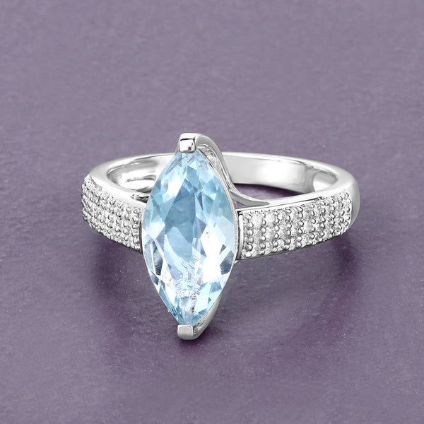 2.09 Carat Genuine Aquamarine and White Diamond 14K White Gold Ring