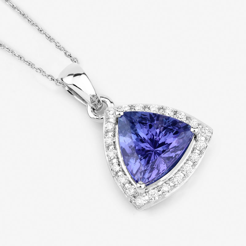 2.40 Carat Genuine Tanzanite and White Diamond 14K White Gold Pendant