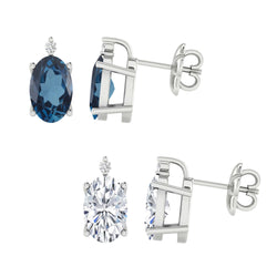 V3 Jewelry London Blue Topaz and White Topaz Sterling Silver Stud Earrings Set