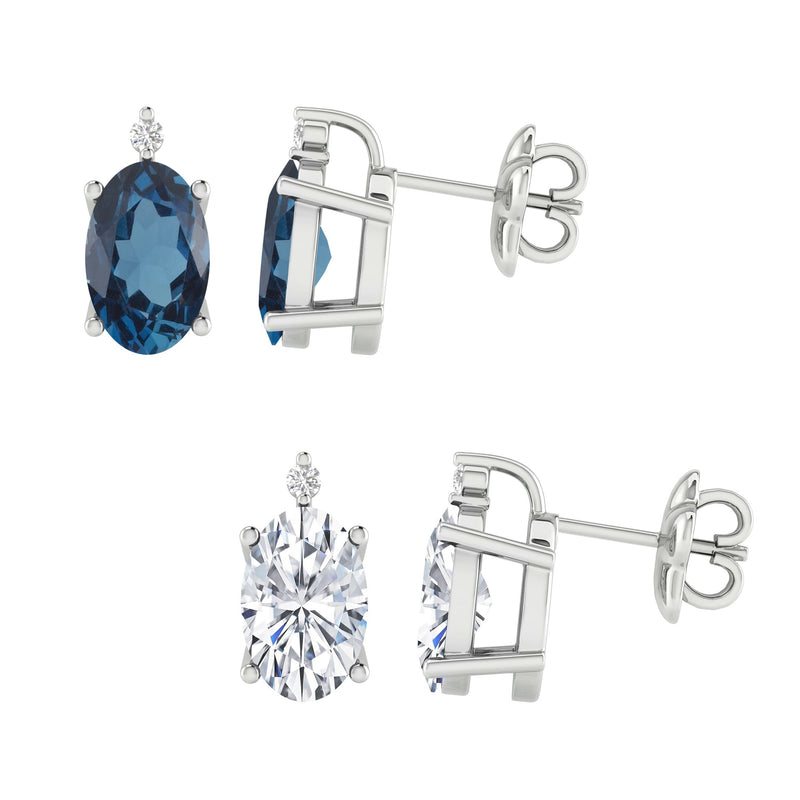 V3 Jewelry London Blue Topaz and White Topaz Sterling Silver Stud Earrings Set