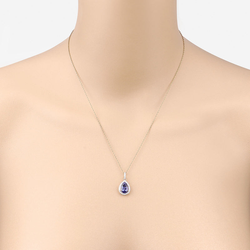 2.26 Carat Genuine Tanzanite and White Diamond 14K Yellow Gold Pendant