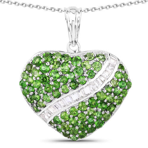 4.51 Carat Genuine Chrome Diopside and White Topaz .925 Sterling Silver Pendant