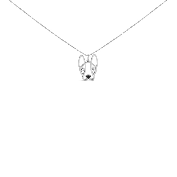 .925 Sterling Silver Diamond Accent and Black Enamel French Bullldog 18" Inch Pendant Necklace inch (I-J Color, I2-I3 Clarity)