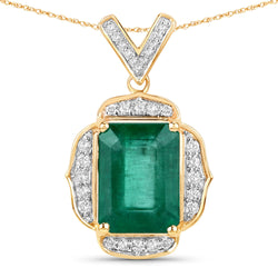 IGI Certified 4.40 Carat Genuine Zambian Emerald and White Diamond 14K Yellow Gold Pendant