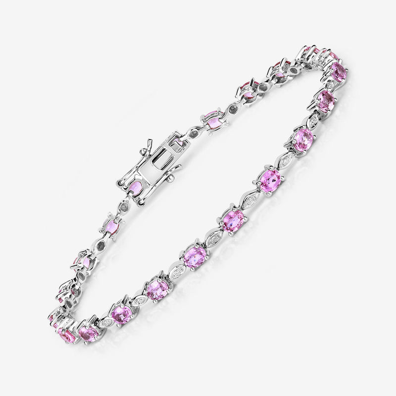 4.47 Carat Genuine Pink Sapphire and White Diamond 14K White Gold Bracelet