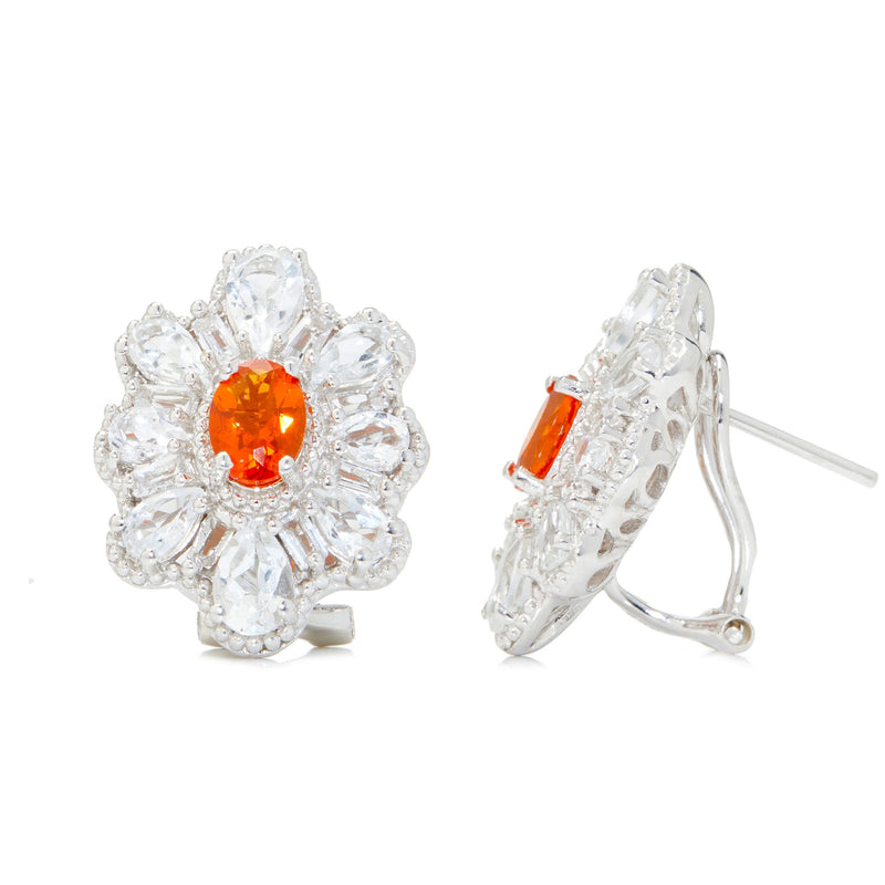925 Sterling Silver Fire Opal,White Topaz Earring