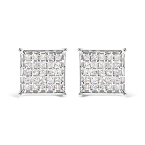 10K White Gold 3/4 Cttw Princess Diamond Composite Stud Earrings (I-J Color, I1-I2 Clarity)