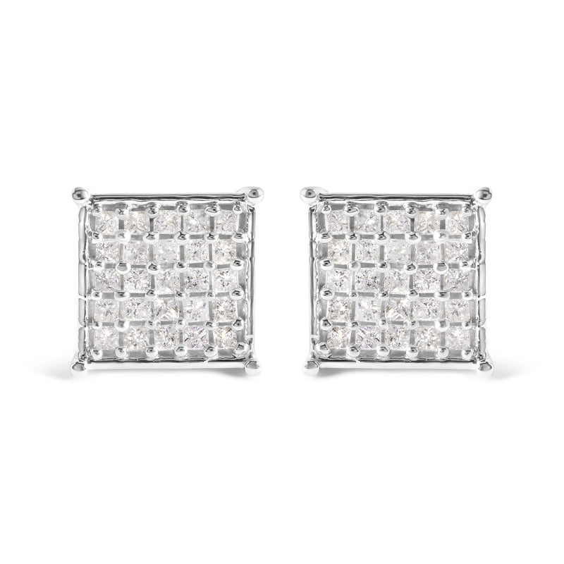 10K White Gold 3/4 Cttw Princess Diamond Composite Stud Earrings (I-J Color, I1-I2 Clarity)