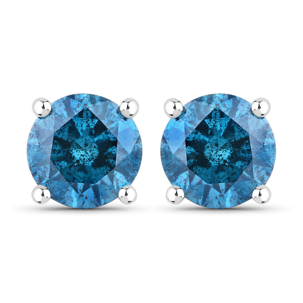 0.89 Carat Genuine Blue Diamond 14K White Gold Earrings