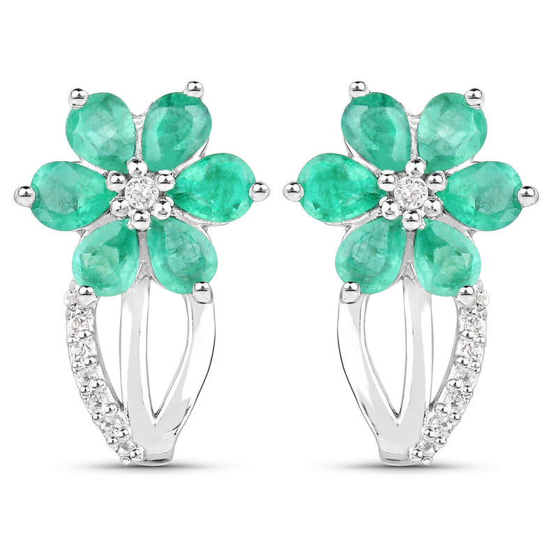 3.61 Carat Genuine Emerald and White Topaz .925 Sterling Silver Set (Ring, Earrings, and Pendant )