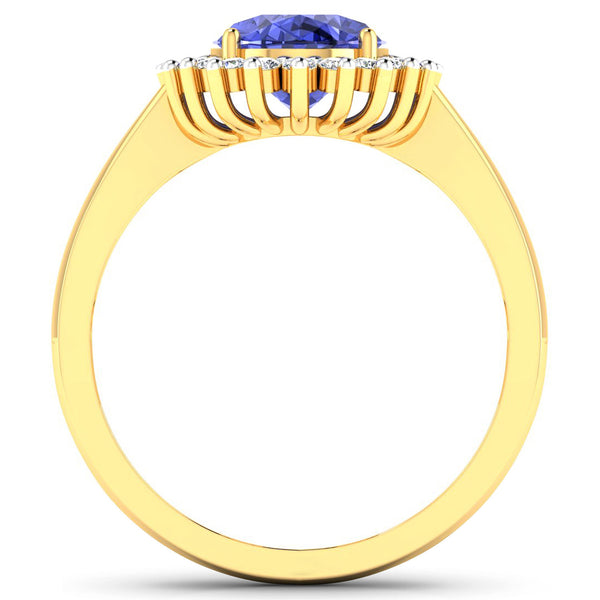 1.34 Carat Genuine Tanzanite and White Diamond 14K Yellow Gold Ring