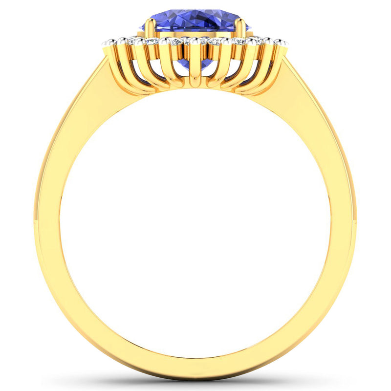 1.34 Carat Genuine Tanzanite and White Diamond 14K Yellow Gold Ring