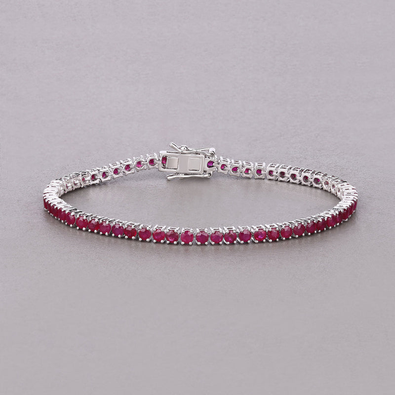 6.38 Carat Genuine Mozambique Ruby 14K White Gold Bracelet