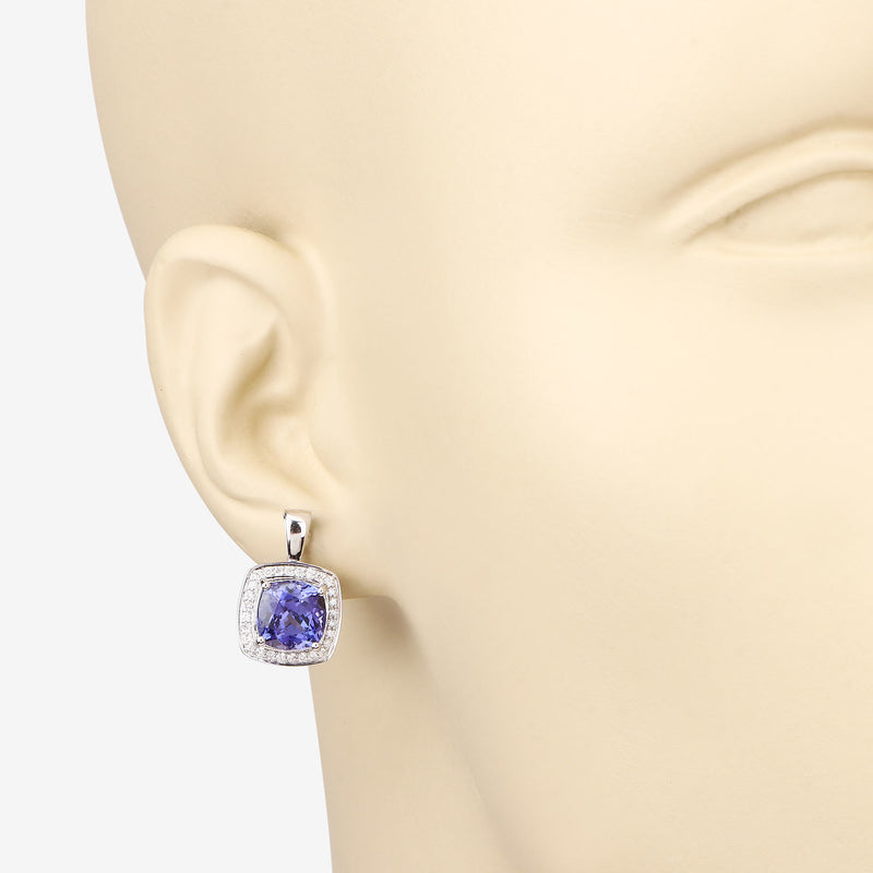 5.95 Carat Genuine Tanzanite and White Diamond 14K White Gold Earrings