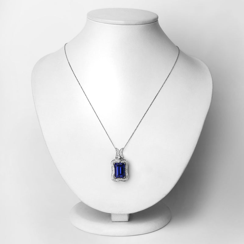 8.53 Carat Genuine Tanzanite and White Diamond 18K White Gold Pendant