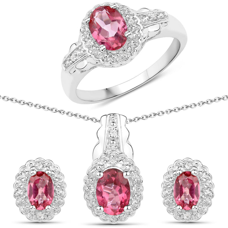 2.76 Carat Genuine Pink Topaz and White Topaz .925 Sterling Silver 3 Piece Jewelry Set (Ring, Earrings, and Pendant w/ Chain)