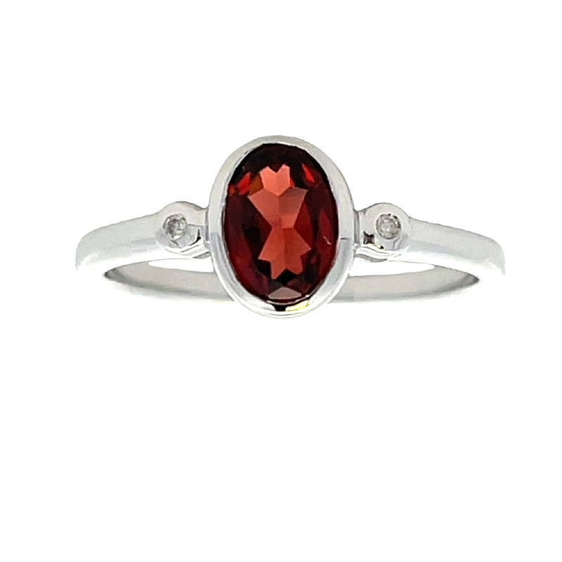 Natural .97ct Garnet Diamond Ring 10KT White Gold