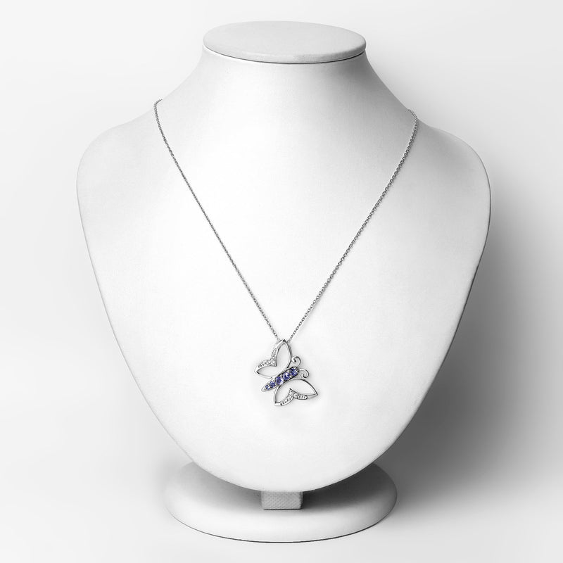 0.53 Carat Genuine Tanzanite and White Zircon .925 Sterling Silver Necklace