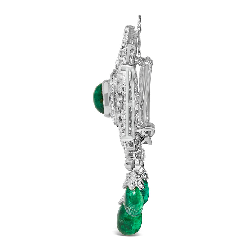 18K 2 3/4 Cttw Diamond and Emerald Dangle Art Deco Shield Brooch Pin Pendant (G-H Color, VS1-VS2 Clarity) CHAIN NOT INCLUDED