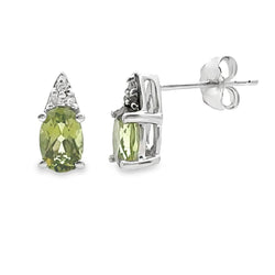 Genuine .91ct Peridot Diamond Earrings 10KT White Gold