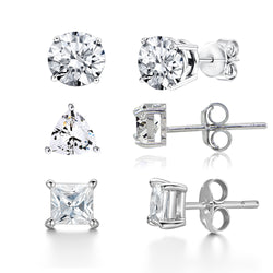 V3 Jewelry Sterling Silver Set of 3 -Natural White Topaz Stud Earrings