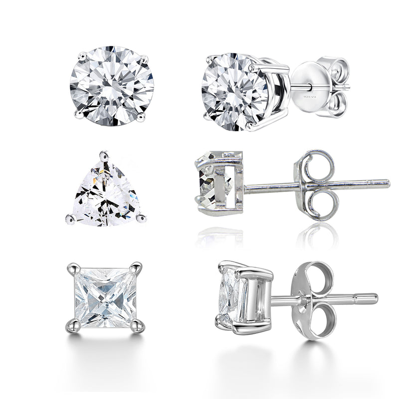 V3 Jewelry Sterling Silver Set of 3 -Natural White Topaz Stud Earrings