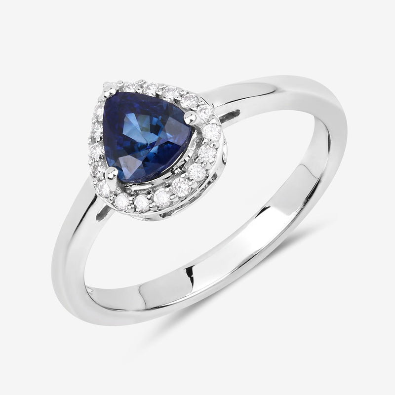 0.73 Carat Genuine Blue Sapphire and White Diamond 14K White Gold Ring