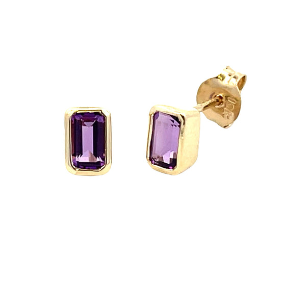 Natural .70ct Amethyst Stud Earrings 10KT Yellow Gold