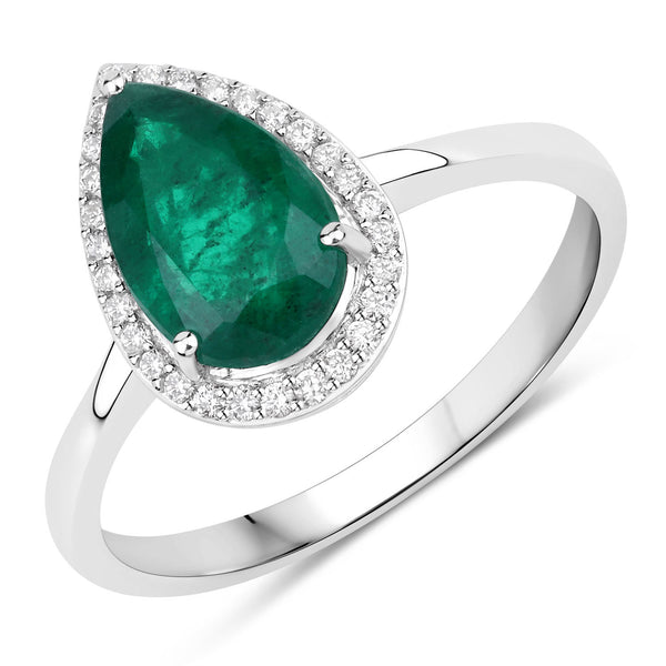 IGI Certified 1.85 Carat Genuine Zambian Emerald and White Diamond 14K White Gold Ring