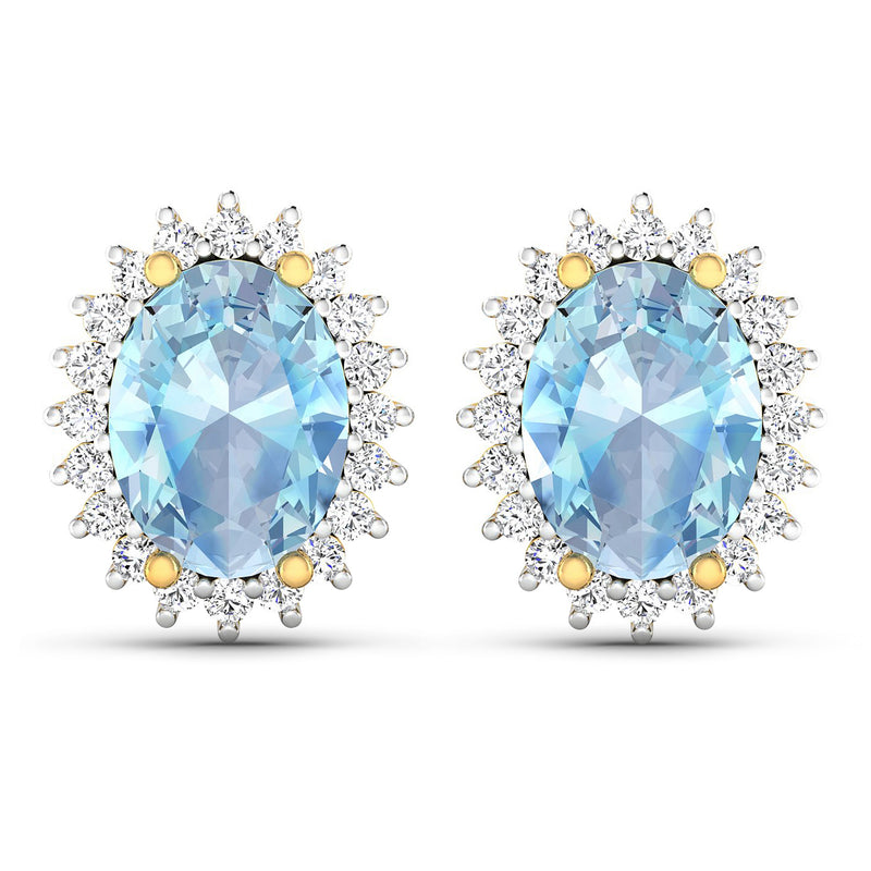 2.36 Carat Genuine Aquamarine and White Diamond 14K Yellow Gold Earrings