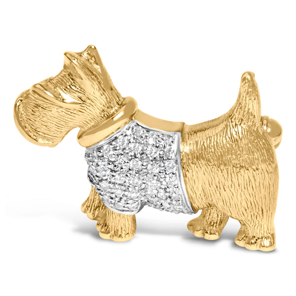 18K Yellow Gold1/3 Cttw Diamond Scottish Terrier Brooch Pin and Pendant with Satin Finish (G-H Color, VS2-SI1 Clarity) - NO CHAIN INCLUDED