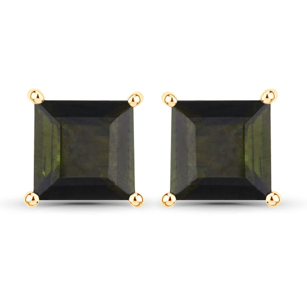 1.48 Carat Genuine Green Tourmaline 14K Yellow Gold Earrings