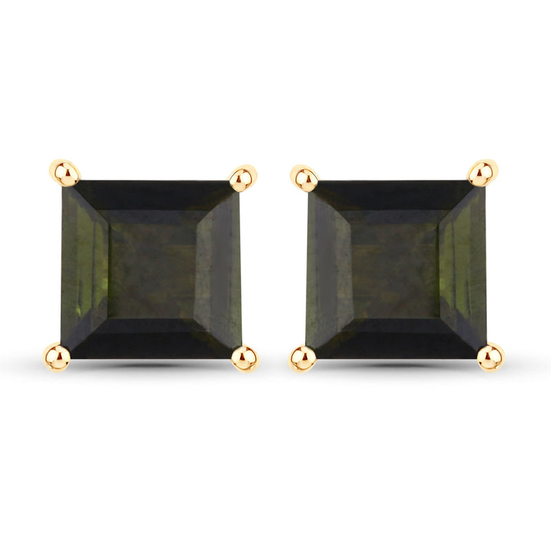 1.48 Carat Genuine Green Tourmaline 14K Yellow Gold Earrings