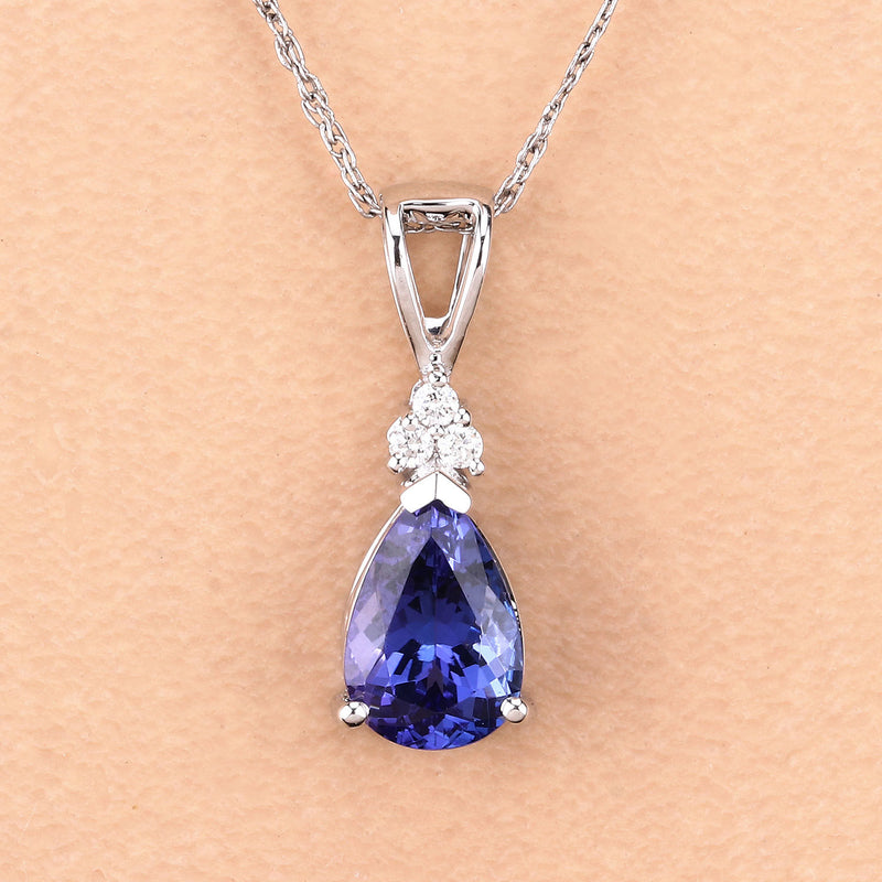 1.64 Carat Genuine Tanzanite and White Diamond 14K White Gold Pendant