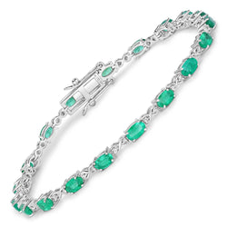 3.86 Carat Genuine Zambian Emerald and White Diamond 14K White Gold Bracelet