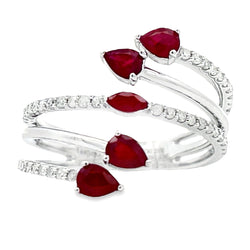 Genuine .84ct Ruby Diamond Ring 14KT White Gold