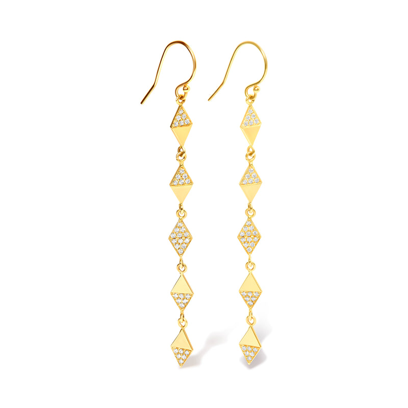 14K Yellow Gold 1/3 Cttw Diamond Studded Kite Drop and Dangle Earrings (H-I Color, SI2-I1 Clarity)