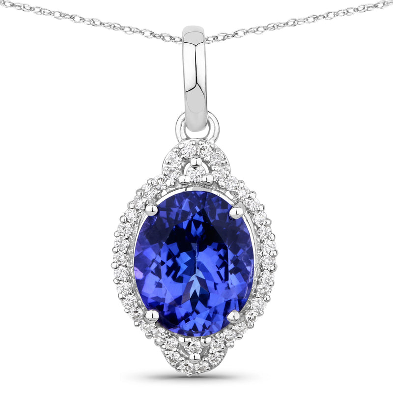 2.76 Carat Genuine Tanzanite and White Diamond 14K White Gold Pendant