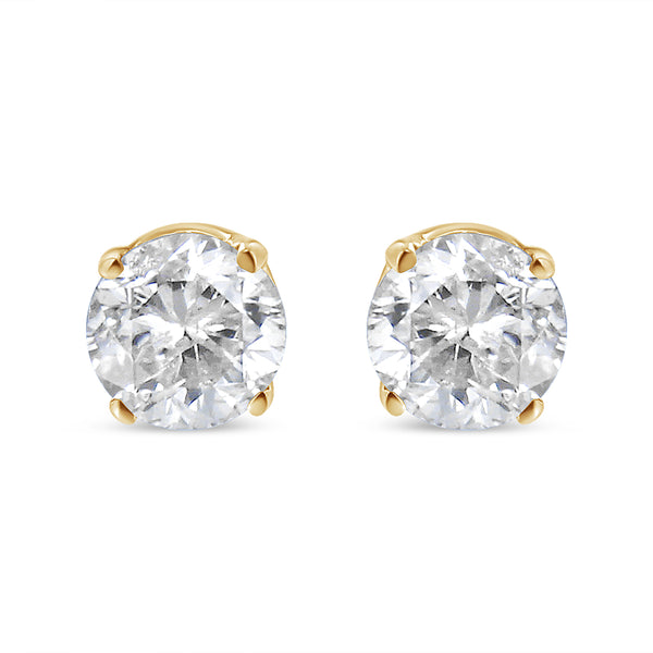 AGS Certified 14K Yellow Gold 1/2 cttw 4-Prong Set Brilliant Round-Cut Solitaire Diamond Push Back Stud Earrings (S-T Color, I1-I2 Clarity)