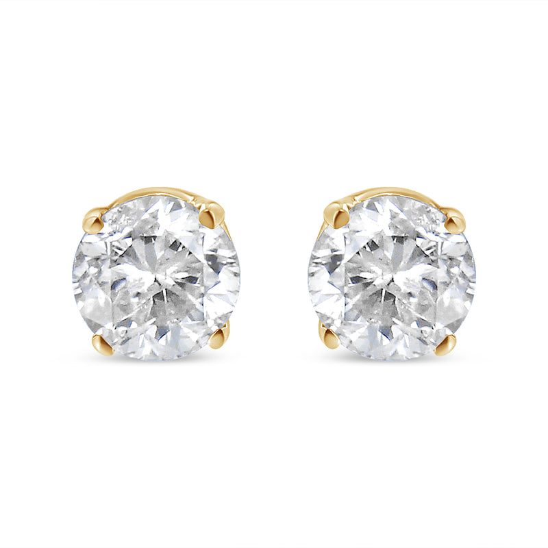 AGS Certified 14K Yellow Gold 1/2 cttw 4-Prong Set Brilliant Round-Cut Solitaire Diamond Push Back Stud Earrings (S-T Color, I1-I2 Clarity)